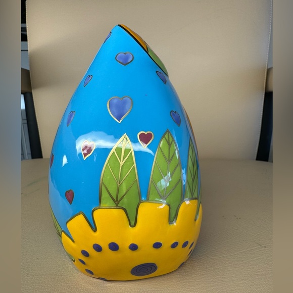 Laurel Burch Two Cat Heart Coin Bank Ganz Colorful Ceramic 6 inches Signed - Picture 5 of 9